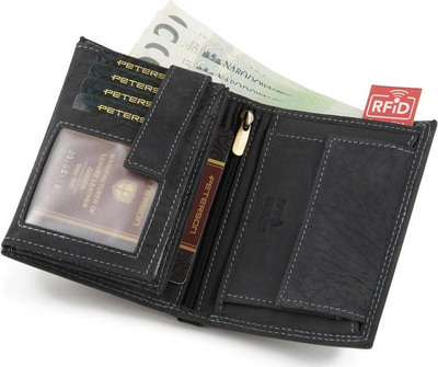 Portofol për burra Peterson, lëkurë nubuck, RFID Protect, i zi