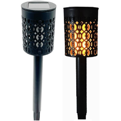 Lampë kopshti me diell Saska Garden, 36cm, me flakë zjarri fallco, 6 LED, e zezë