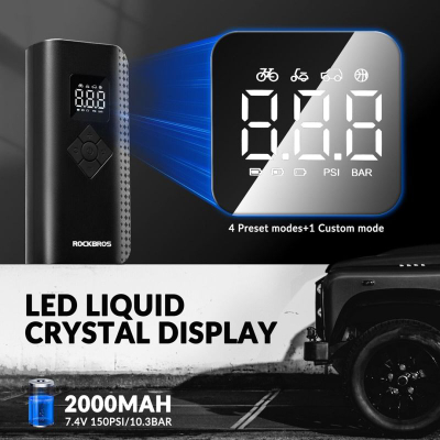 Pompë elektrike Rockbros 150PSI, portative, 2000mAh, e zezë