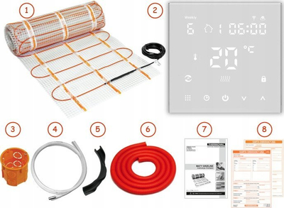 Set ngrohje nën dysheme Thermoval WT 2010 AL 1.0 m² + TVT 45, tapet ngrohës me alumin, termostat Wi‑Fi, i bardhë