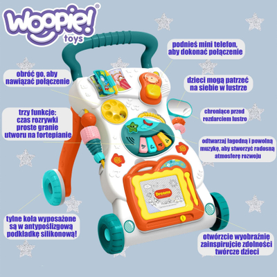 Ecjak për bebe Woopie Music Walker, interaktiv kundër rrëshqitjes, me drita edhe muzikë, shumëngjyrësh