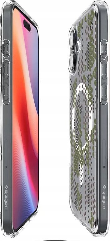 Mbështjellës telefoni Spigen Ultra Hybrid MagSafe, për iPhone 16, model Digital Camo, transparent