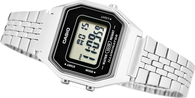 Ora dore unisex Casio LA680WA 1DF, digjitale, me byzylyk metalik, argjendtë