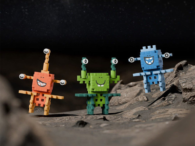 Lodra ndërtuese Marioinex Mini Waffles, 60 copë, Space Jinks, shumëngjyrëshe
