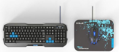 Set tastierë, maus dhe mauspad E-Blue Polygon (45907), të zi/të kaltër