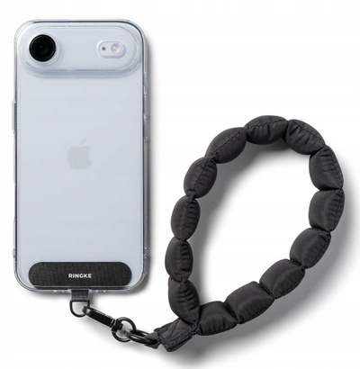 Рака држач за телефон Ringke Holder Link Puffer, лесен полиестер, со карабинер, црна Calm Black