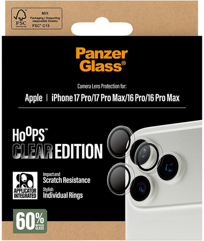 Mbrojtës kamere PanzerGlass Hoops, për iPhone 17 Pro 17 Pro Max 16 Pro 16 Pro Max, transparent
