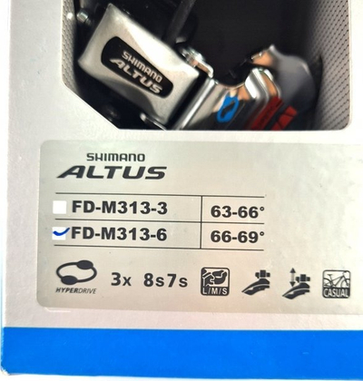 Parakambio biçiklete Shimano Altus FD M313 6, 3x 8 marsh, Down Swing, argjend e zi