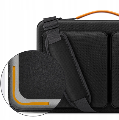 Çantë laptopi Tech-Protect Defender, 15-16", me rrip shpatulle, e zezë me portokalli
