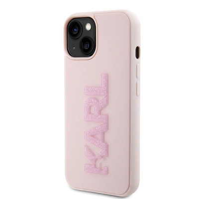 Kapak telefoni Karl Lagerfeld 3D Rubber Glitter Logo, për iPhone 15 Plus, silikoni, rozë