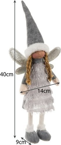 Декоративна новогодишна фигура Ruhhy Fairy 22343, со декоративни крилја, сива