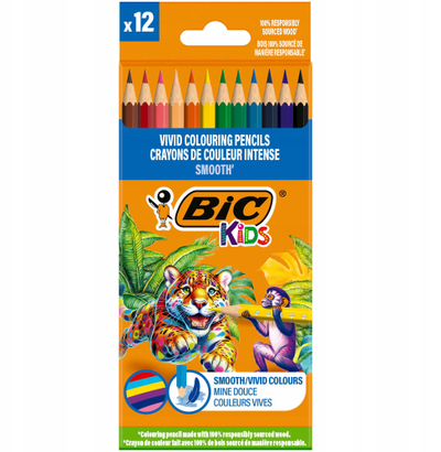 Lapsa me ngjyra BIC Pastels Kids Smooth ECO, set 12 copë, për kalamaj, shumëngjyrëshe