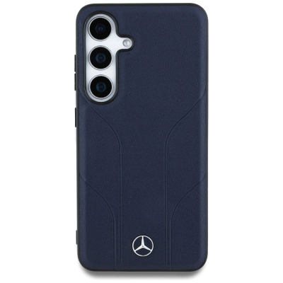 Mbulesë telefoni Mercedes-Benz me lëkurë Debossed Lines MagSafe, për Samsung Galaxy S25, lëkurë, blu e errët