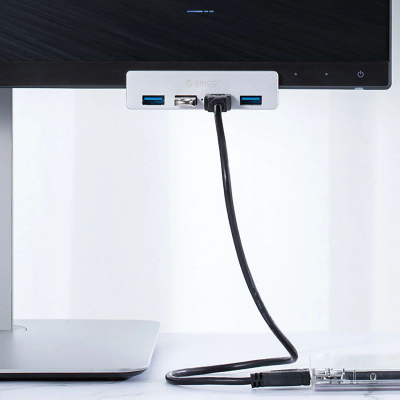 Hub USB Orico MH4PU, 4 porta USB A 3.0, me kapëse tavoline, ngjyrë argjendtë