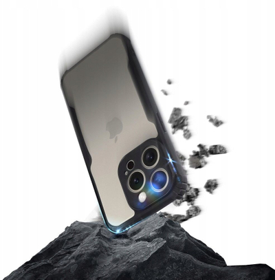 Futera mbrojtëse për iPhone 16 Pro Max, kundër rënies, transparente, e zezë