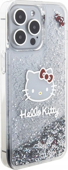 Mbështjellës telefoni Hello Kitty Liquid Glitter Charms Kitty Headcase për iPhone 15 Pro Max, transparent