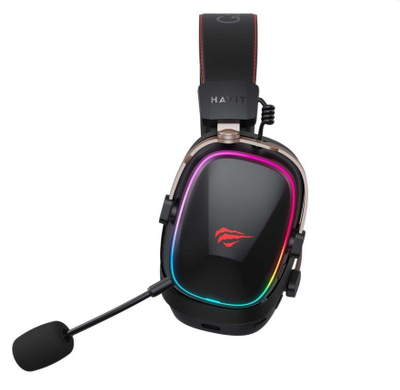Kufje gaming Havit H2039BG, pa tela, RGB, të zeza me të kuqe