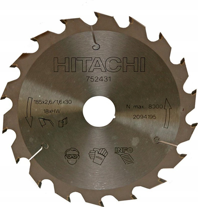 Teh sharre rrethore Hitachi 752431, 185mm, 30mm 18T, metalik