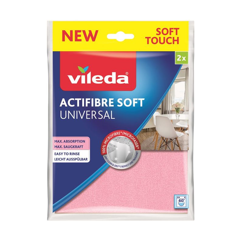 Lecka pastrimi Vileda ACTIFIBRE Soft, mikrofibër, set 2 copë, gri dhe rozë