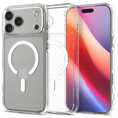 Mbrojtëse telefoni Spigen Ultra Hybrid MagSafe, iPhone 17 Pro, transparente me kornizë të bardhë