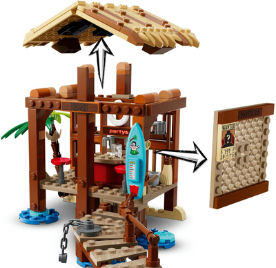 Set LEGO ONE PIECE Kasollja e Fshatit me Mullinj me Erë, skenë buzë detit, me varkë piratësh, shumëngjyrëshe