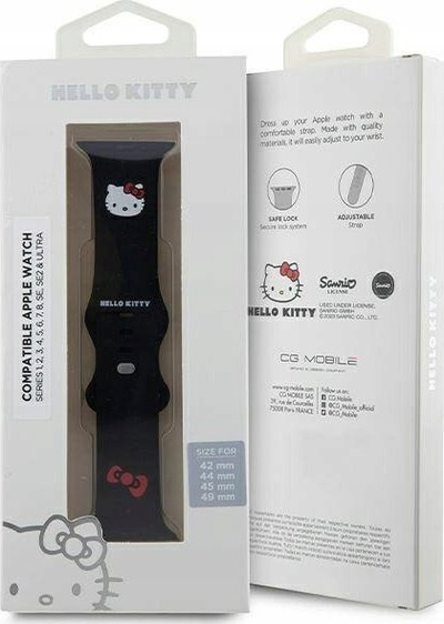 Rrip ore Hello Kitty HKAWLSCHBLK për Apple Watch 42/44/45/49mm, silikon, i zi