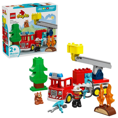 Set lodër LEGO Duplo 10473 Fire Truck, me zjarrfikës, shumëngjyrësh