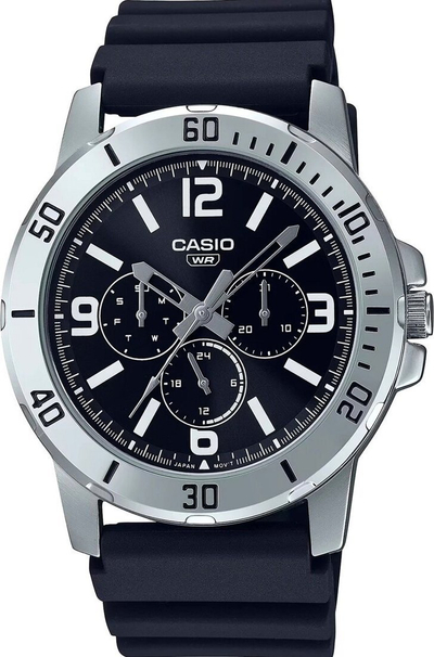 Ore dore Casio MTP-VD300-1B, analoge, rrip resin, e zezë