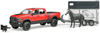 Играчка камион Bruder RAM 2500 Power Wagon, со приколка за коњ, размер 1:16