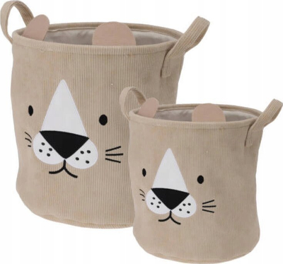 Set shportash për lodra CUTIE, 2 copë, kadife poliestër, me veshë, shumëngjyrëshe