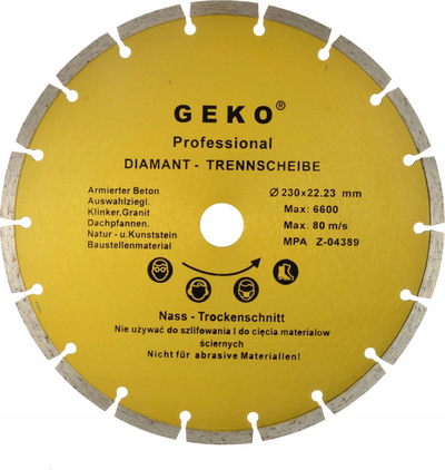 Disk prerës me diamant GEKO, i segmentuar, 230x22.2mm