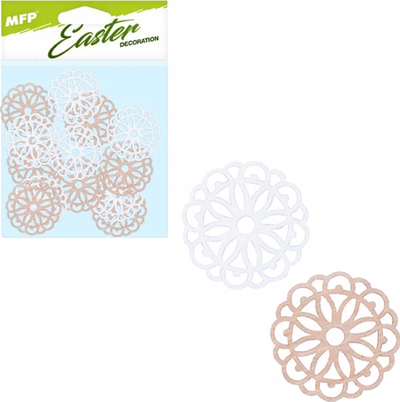 Dekor Pashke MFP mandala, dru, 3.5 cm, set me 12 copë, ngjyrë natyrale edhe të bardha