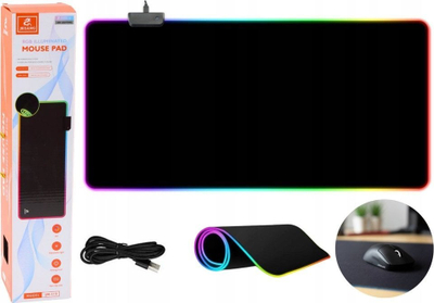 Podlogë gaming për maus edhe tastierë, me LED RGB, 40x90cm, e zezë