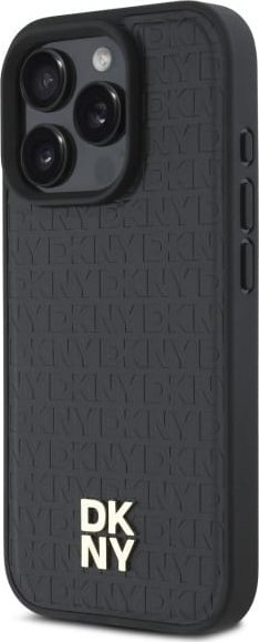 Kapak telefoni DKNY Leather Repeat Pattern, me MagSafe, për iPhone 16 Pro Max, i zi