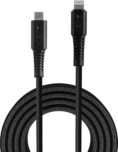 Kabllo USB C në Lightning Lindy, 3m, e fortë, e zezë