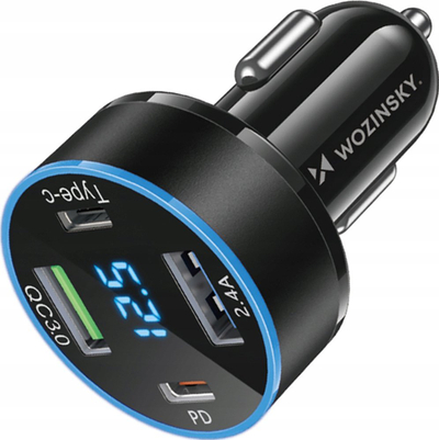 Karikues veture Wozinsky WDCCB, 50W, 2x USB C 2x USB A, me ekran, i zi