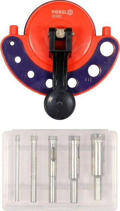 Set udhëzues shpimi Vorel 03963 për pllaka qeramike, me freza diamanti, portokalli