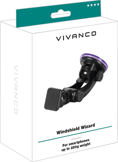 Mbajtëse telefoni për makinë Vivanco Wizard, magnetike, me kupë thithëse, e zezë