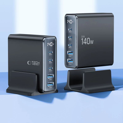 Karikues tavoline Tech-Protect DC140W-GaN, 140W, 5 porta USB, i zi