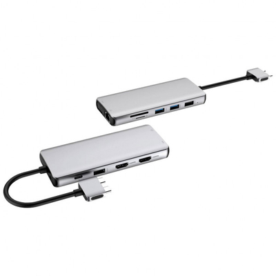 Hub USB C 12 në 1 Mobile, 12 porta, i vogël, gri