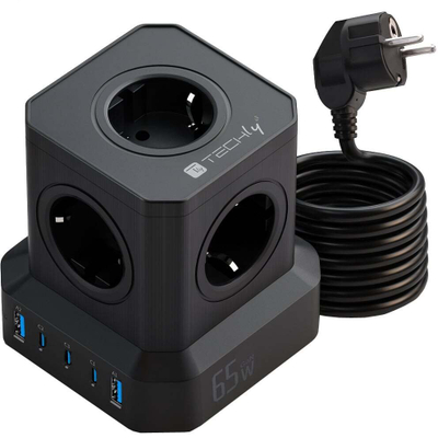 Karikues tavoline Techly Power Cube GaN 65W, 3x USB-C, 2x USB-A, i zi