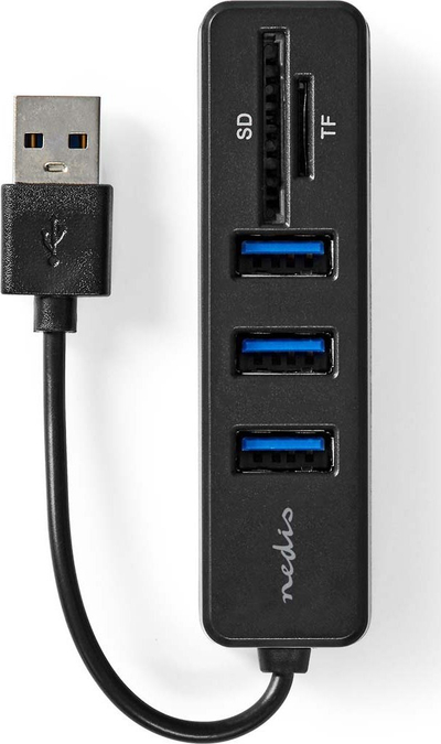USB разводник Нedis 5 порти, USB 2.0, читач SD MicroSD, црн