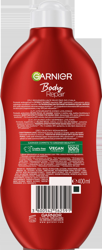 Qumësht trupi Garnier Bodyrepair Balm, rigjenerues, 400ml