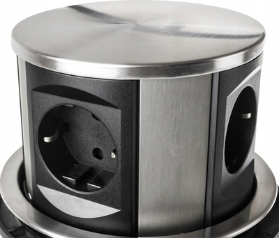 Prizë e futur në tavolinë Spacetronik SPS-R3D5B V2, rrethore, me USB dhe USB C, ngjyrë argjend me të zezë