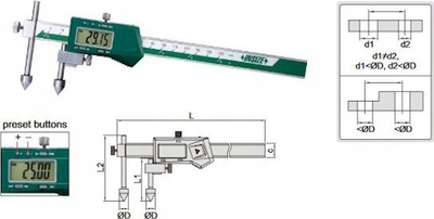Kalliper digjital i brendshëm 10–300mm, çelik inox