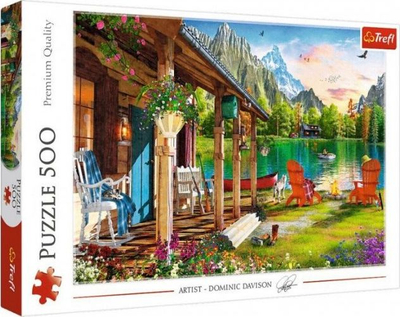 Puzzle Trefl Red Cabin in the Mountains, 500 copa, panoramë malore, shumëngjyrësh