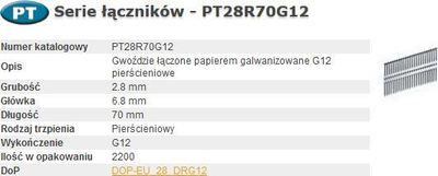 Gozhdë të galvanizuara Bostitch PT28R70G12, 2.8mm, 70mm