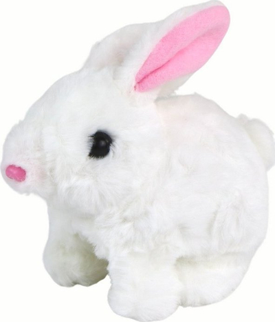 Lodër lepurush që ecën LeanToys Walking Bunny, 15cm, interaktiv, i bardhë