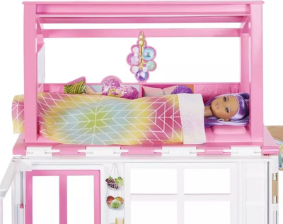 Shpi lodrash Barbie Dollhouse, 2 kate, me mobilje edhe aksesorë, rozë