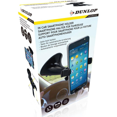 Mbajtëse universale telefoni për makinë Dunlop, që rrotullohet, me kupë thithëse, e zezë